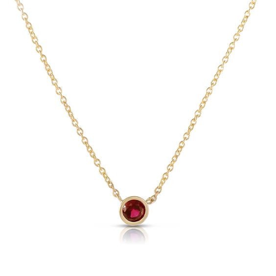 "PEND01693" Single Ruby Necklace 18K Yellow Gold