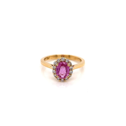 1.33 Total Carat Pink Sapphire Diamond Halo Ladies Ring