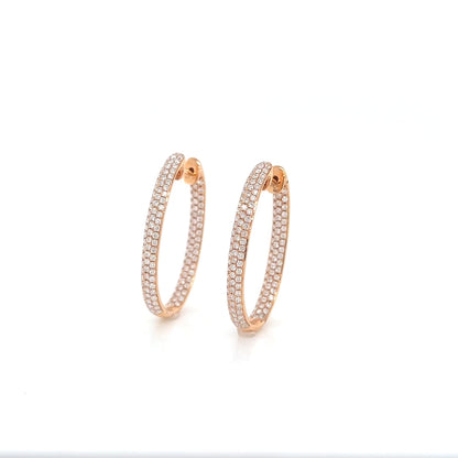 1.84 Carat Oval Hoop Diamond Earrings in 18K Rose Gold