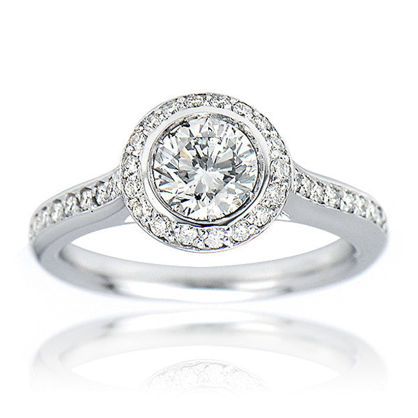 "ENGR02074" Bezel Set Halo Round Cut Engagement Ring