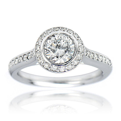 "ENGR02074" Bezel Set Halo Round Cut Engagement Ring
