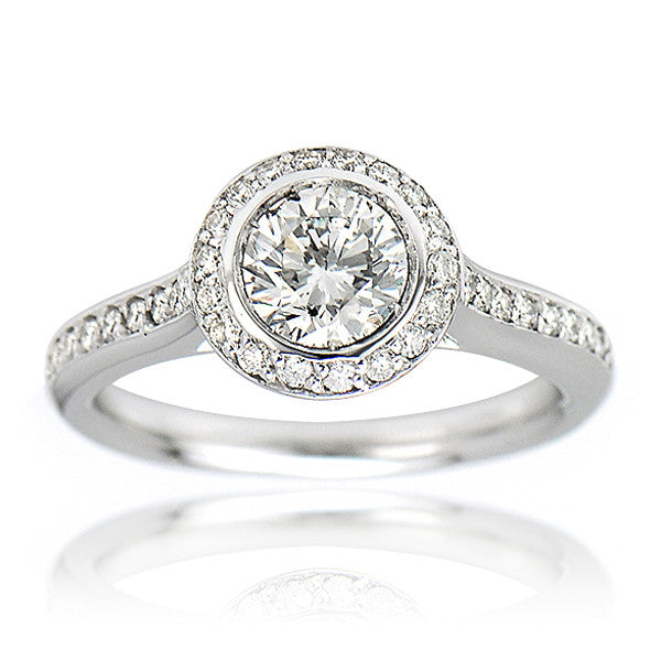 "ENGR02453" Round Diamond Bezel Halo Set Engagement Ring