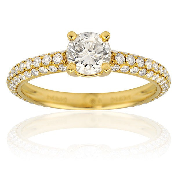 "ENGR02133" Pave Band Solitaire Round Diamond Engagement Ring