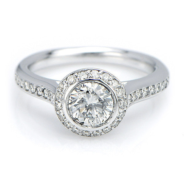 "ENGR02074" Bezel Set Halo Round Cut Engagement Ring