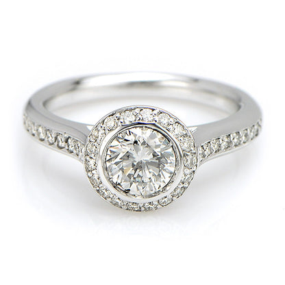 "ENGR02453" Round Diamond Bezel Halo Set Engagement Ring