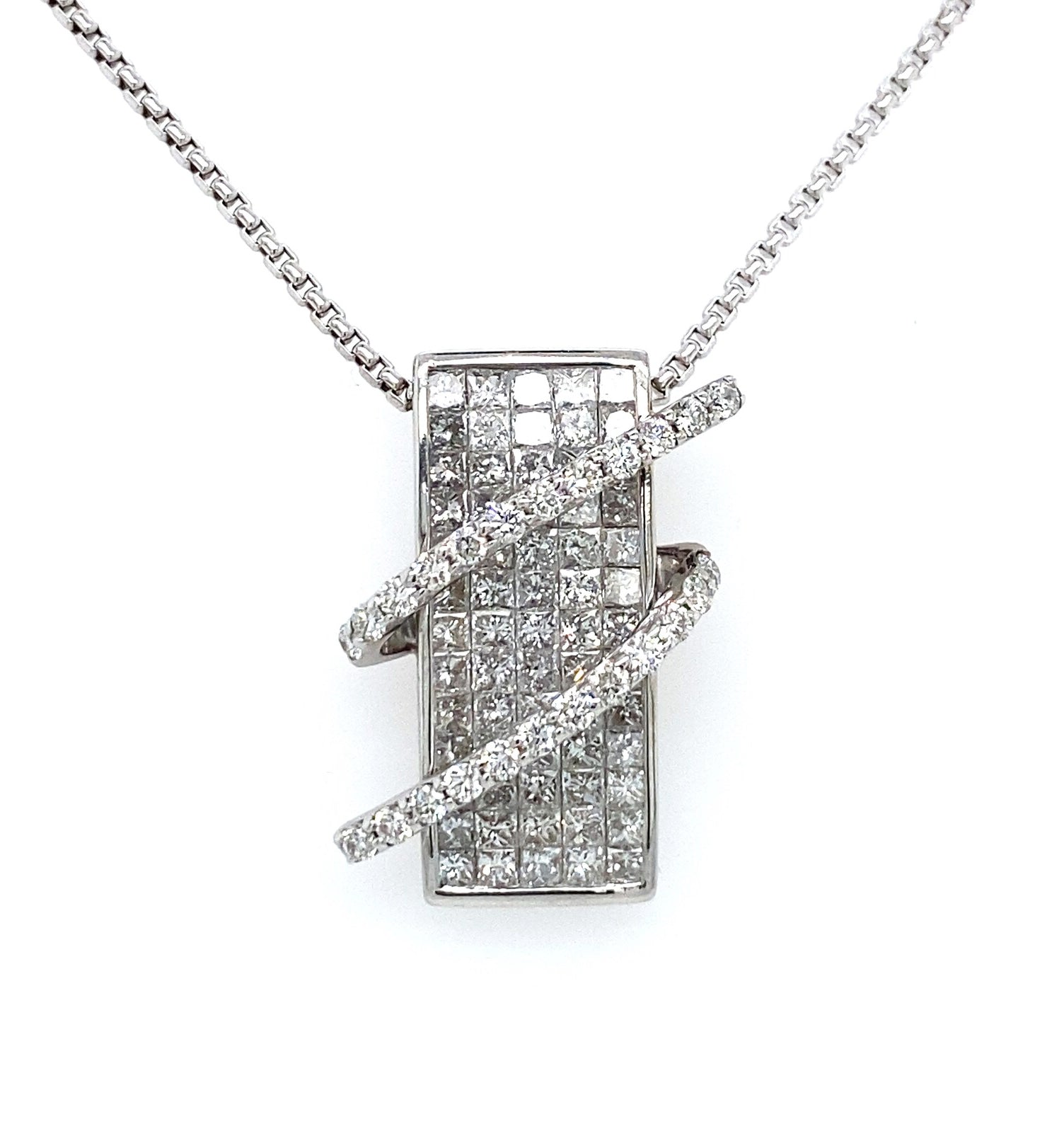 2.20 Carat Square Diamond and 18K White Gold Pendant on 16" Chain