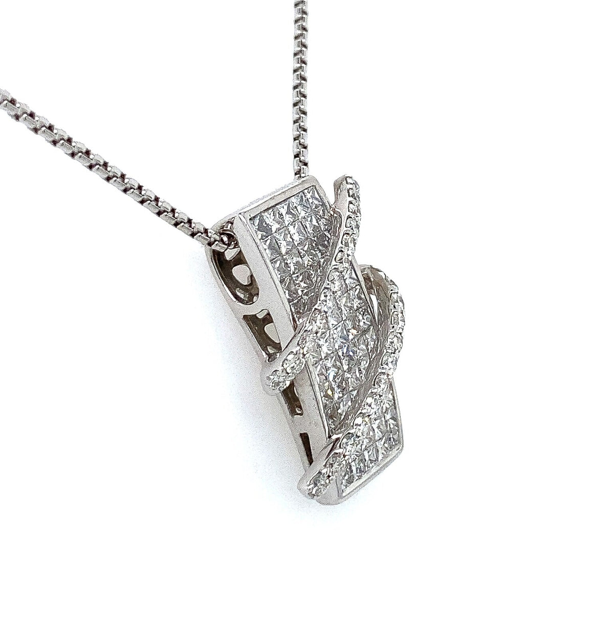 2.20 Carat Square Diamond and 18K White Gold Pendant on 16" Chain