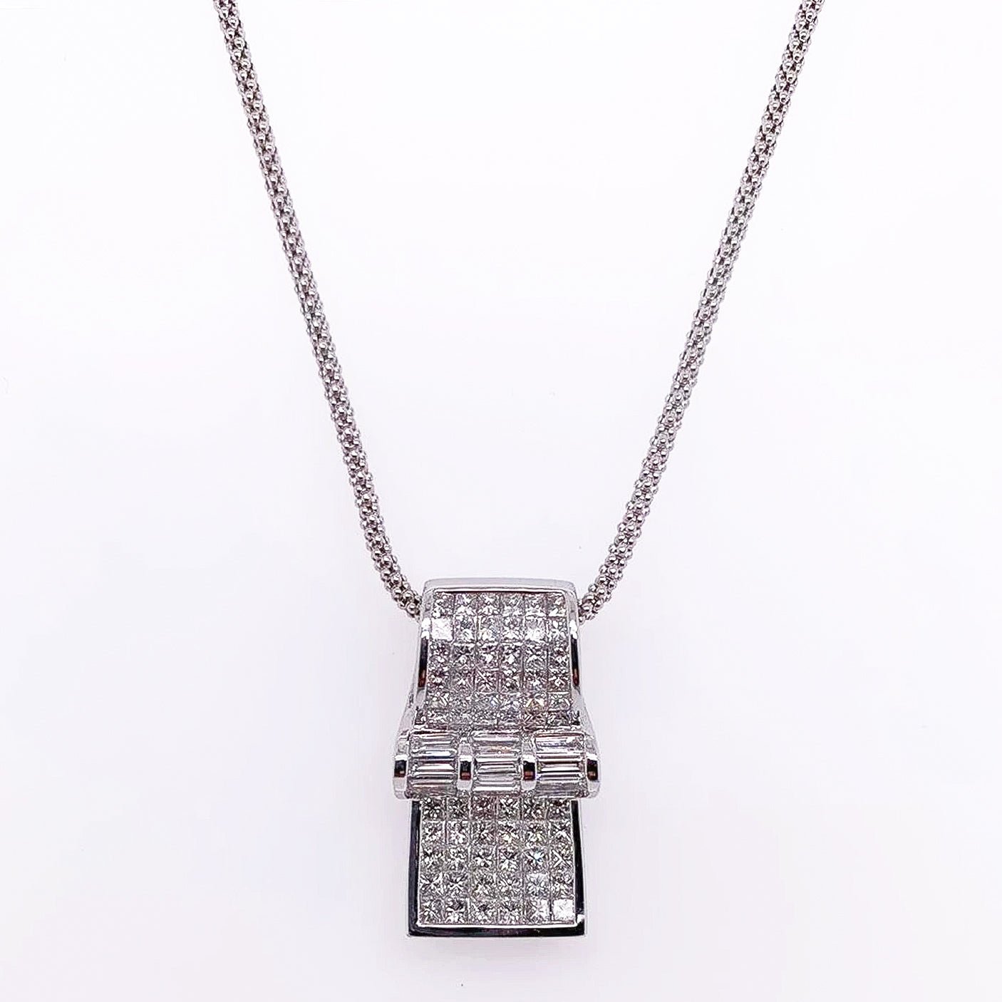 2.22 Total Carat Diamond Whistle Pendant Necklace in 18K White Gold in 16" Chain