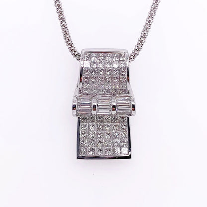 2.22 Total Carat Diamond Whistle Pendant Necklace in 18K White Gold in 16" Chain