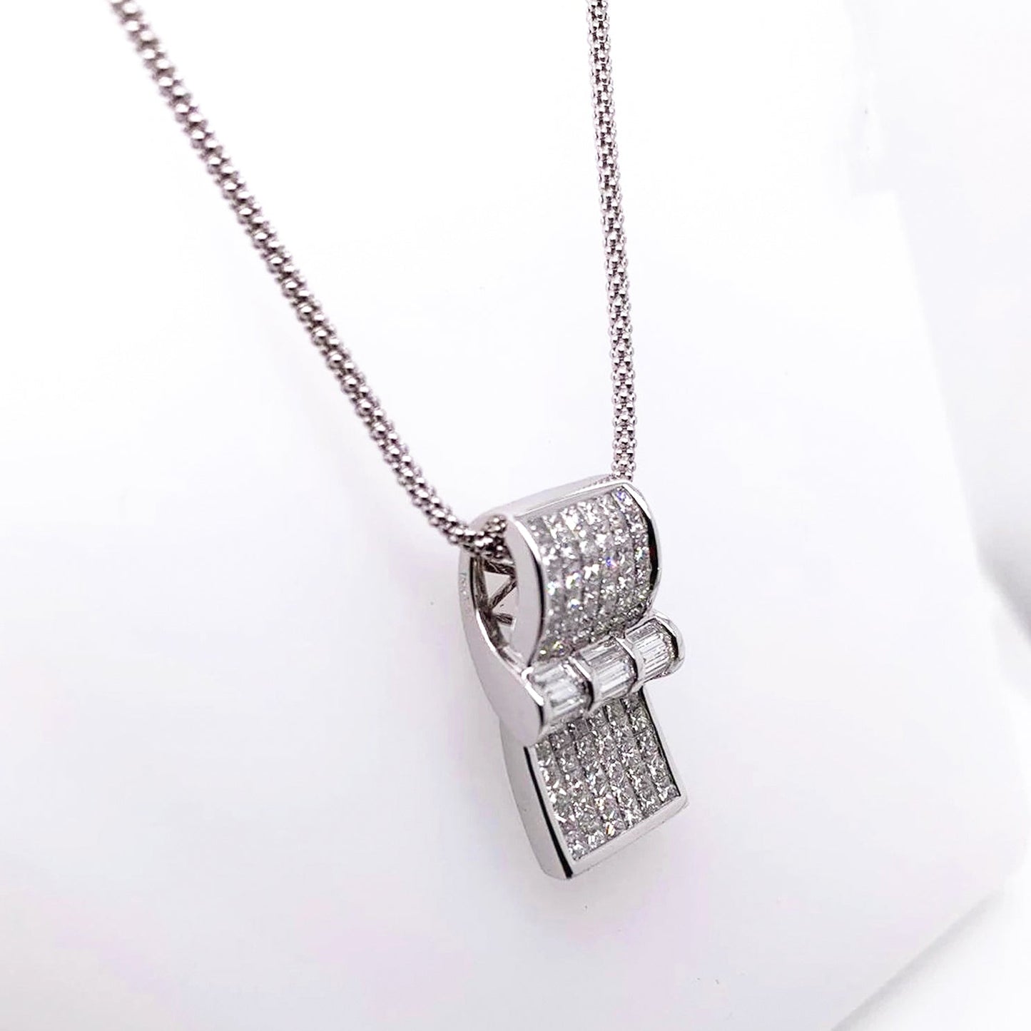 2.22 Total Carat Diamond Whistle Pendant Necklace in 18K White Gold in 16" Chain