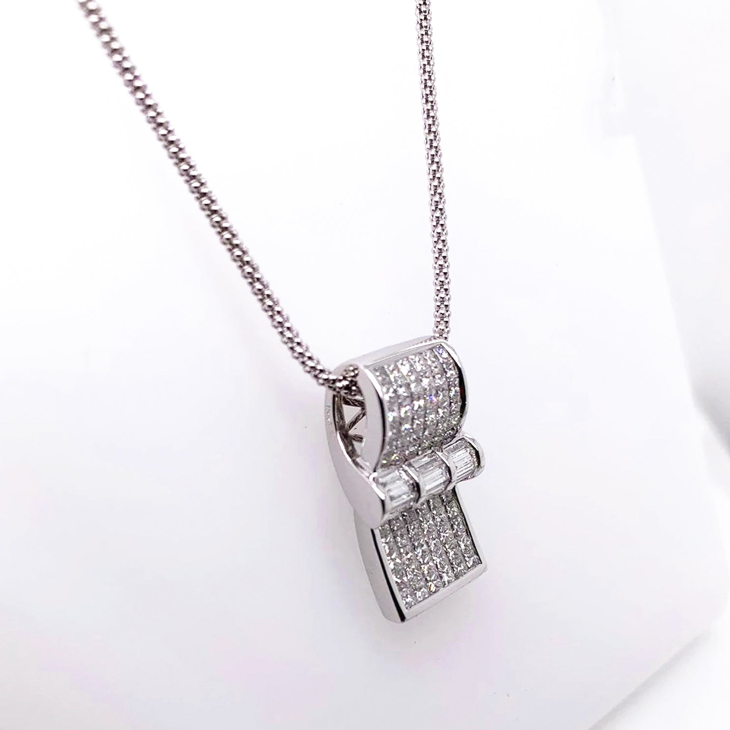 2.22 Total Carat Diamond Whistle Pendant Necklace in 18K White Gold in 16" Chain