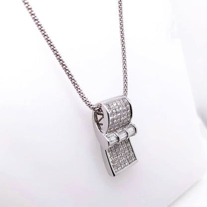 2.22 Total Carat Diamond Whistle Pendant Necklace in 18K White Gold in 16" Chain