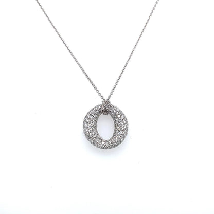 3.21 Carat Round Diamond Pave in 18K White Gold O Shaped Pendant on 16" Chain