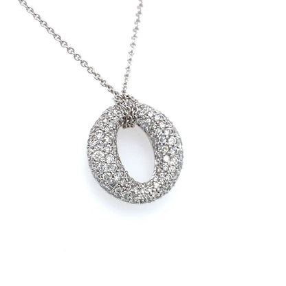 3.21 Carat Round Diamond Pave in 18K White Gold O Shaped Pendant on 16" Chain