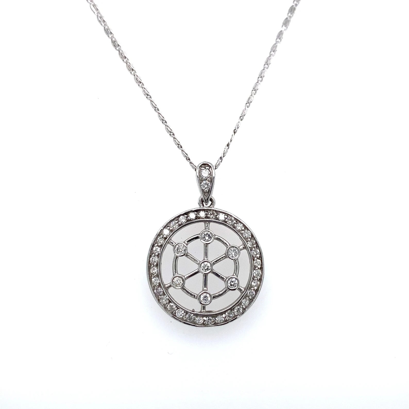 Unique 0.60 Carat Round Diamond Circle Pendant in 14K White Gold on 16" Chain