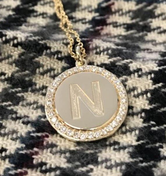 Initial Circle Diamond Round Pendant