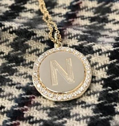Initial Circle Diamond Round Pendant