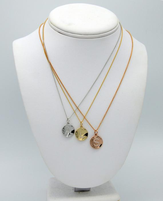 Diamond Initial Circle Concave Pendant - 14K Yellow Gold, Rose Gold, or White Gold Pendant - Handmade in New York City