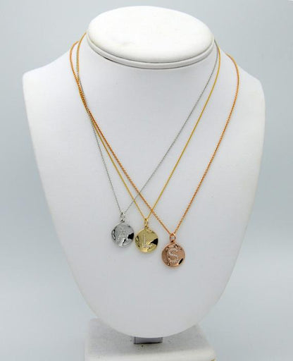 Diamond Initial Circle Concave Pendant - 14K Yellow Gold, Rose Gold, or White Gold Pendant - Handmade in New York City