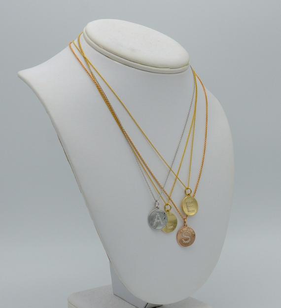 Diamond Initial Circle Concave Pendant - 14K Yellow Gold, Rose Gold, or White Gold Pendant - Handmade in New York City