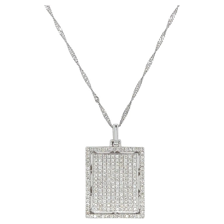 1.10 Carat Round Pave-Set Diamond Dog Tag Pendant Necklace