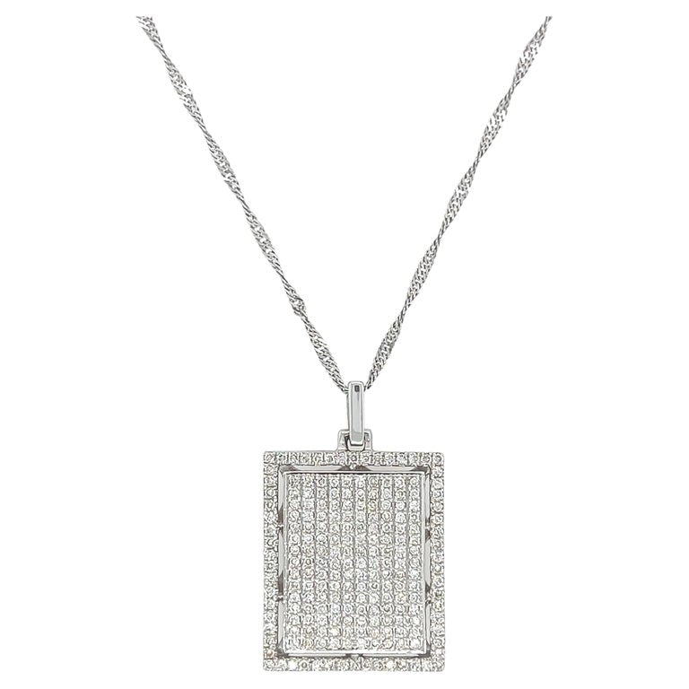 1.10 Carat Round Pave-Set Diamond Dog Tag Pendant Necklace