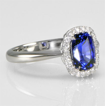 "LADRG01454" Cushion Shape Sapphire Ring With DiamondsIn 18K White Gold