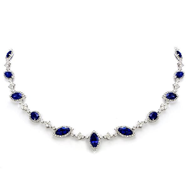"NECK01061" Sapphire And Diamond Necklace In 18k White Gold