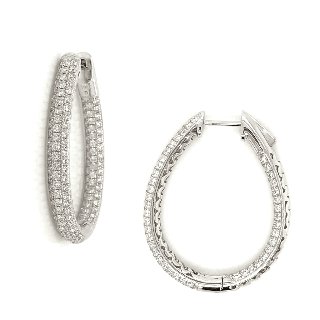 Dramatic Oval Shaped Diamond Micropavé Hoop Earrings with Lever Closure