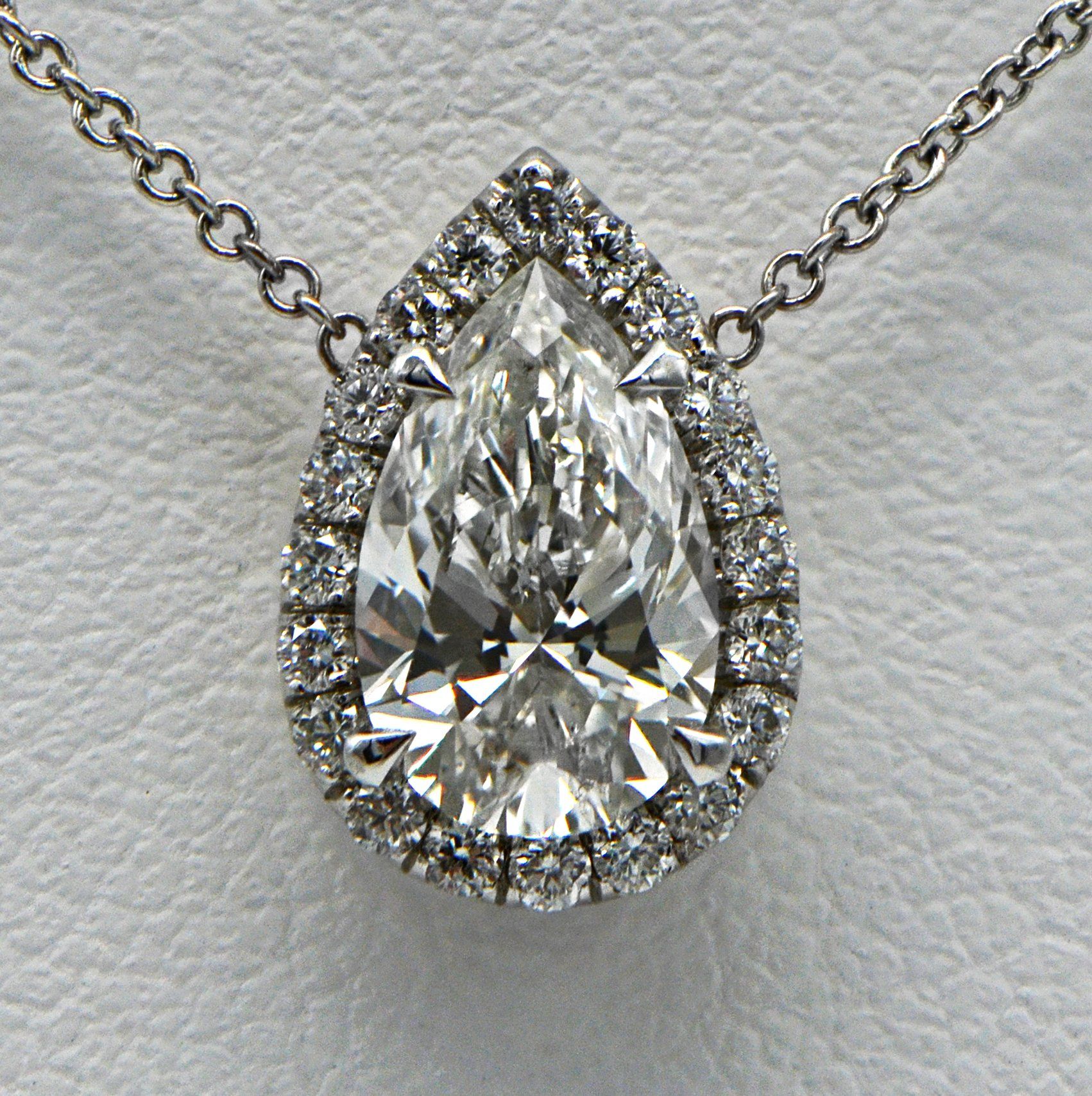 "PEND01655" Halo Teardrop Pear Shaped Diamond Pendant