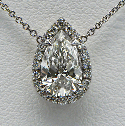 "PEND01655" Halo Teardrop Pear Shaped Diamond Pendant