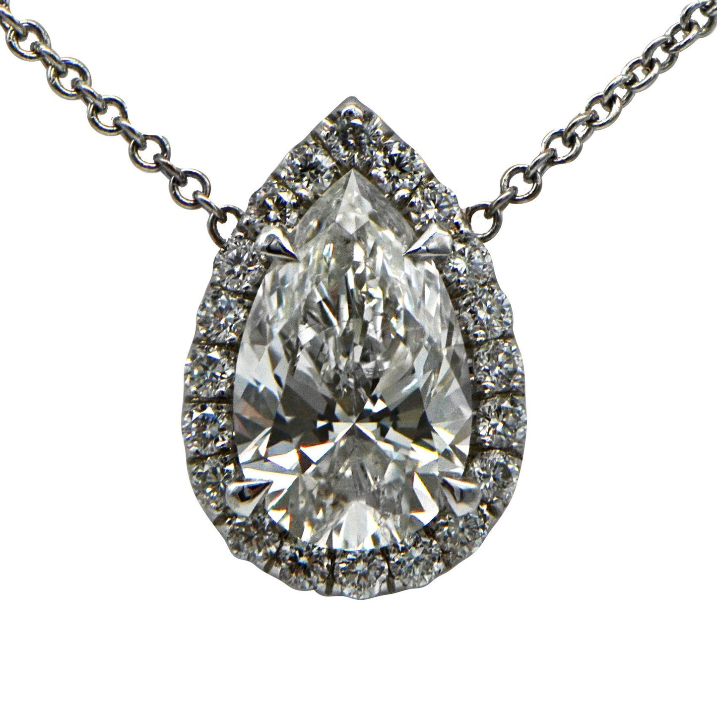 "PEND01655" Halo Teardrop Pear Shaped Diamond Pendant