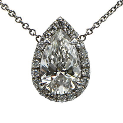 "PEND01655" Halo Teardrop Pear Shaped Diamond Pendant