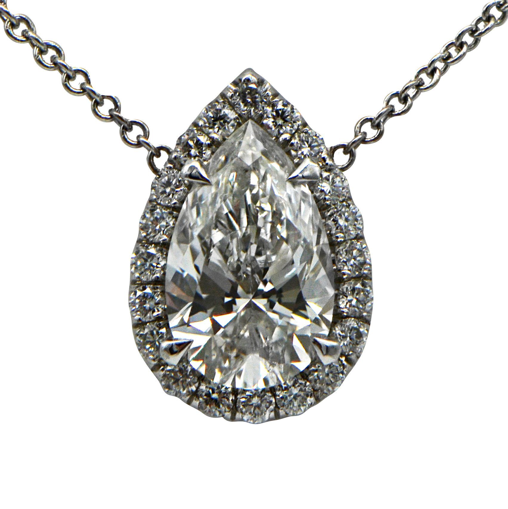 "PEND01655" Halo Teardrop Pear Shaped Diamond Pendant