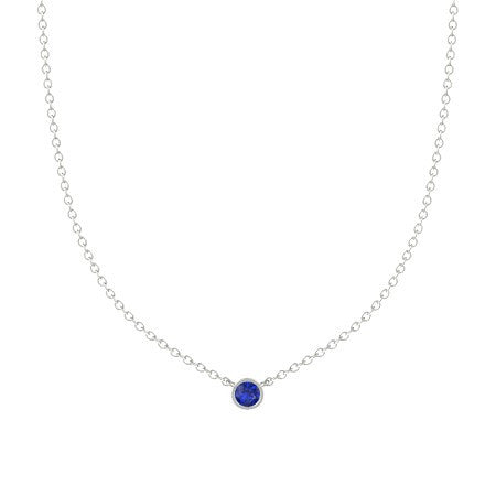 "PEND01691" Single Sapphire Necklace 18K White Gold PEND01691