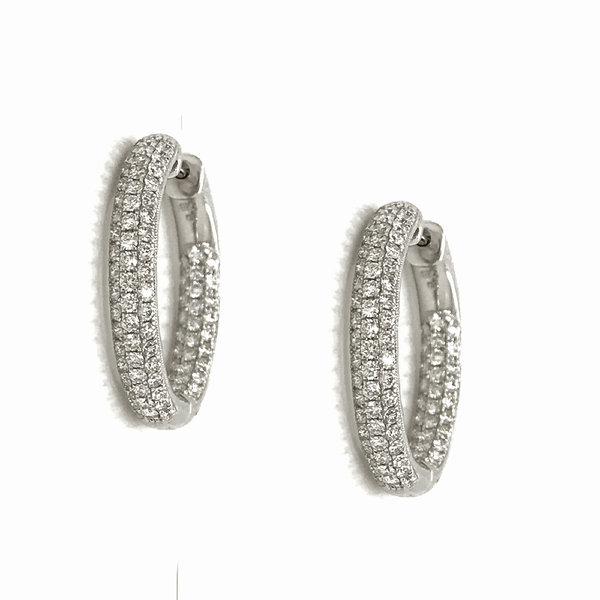 Micropavé 2.05 Carat Round Diamond Hoops in 18K White Gold