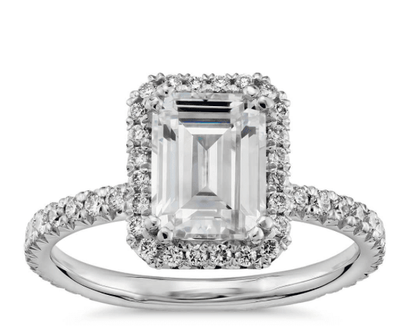 "ENGR02036" Halo Emerald Cut Engagement Ring Setting For An Emerald Cut Diamond Or Gem