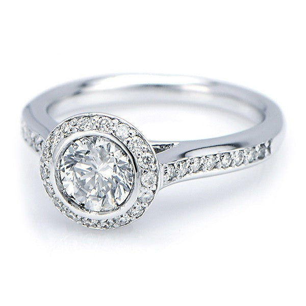"ENGR02074" Bezel Set Halo Round Cut Engagement Ring