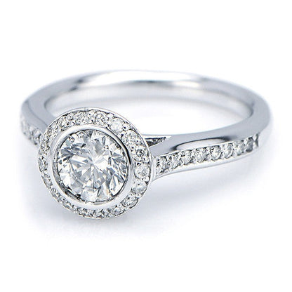 "ENGR02074" Bezel Set Halo Round Cut Engagement Ring