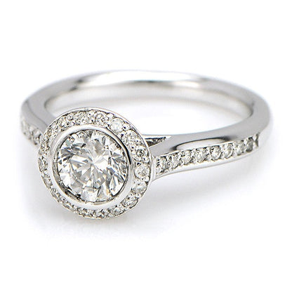 "ENGR02453" Round Diamond Bezel Halo Set Engagement Ring