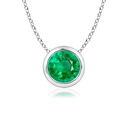 "PEND01690" Single Emerald Necklace 18K White Gold