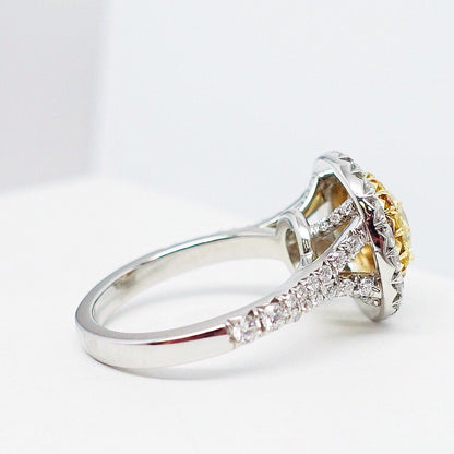 2.04 Total Carat Fancy Yellow Diamond Ladies Engagement Ring. GIA Certified.