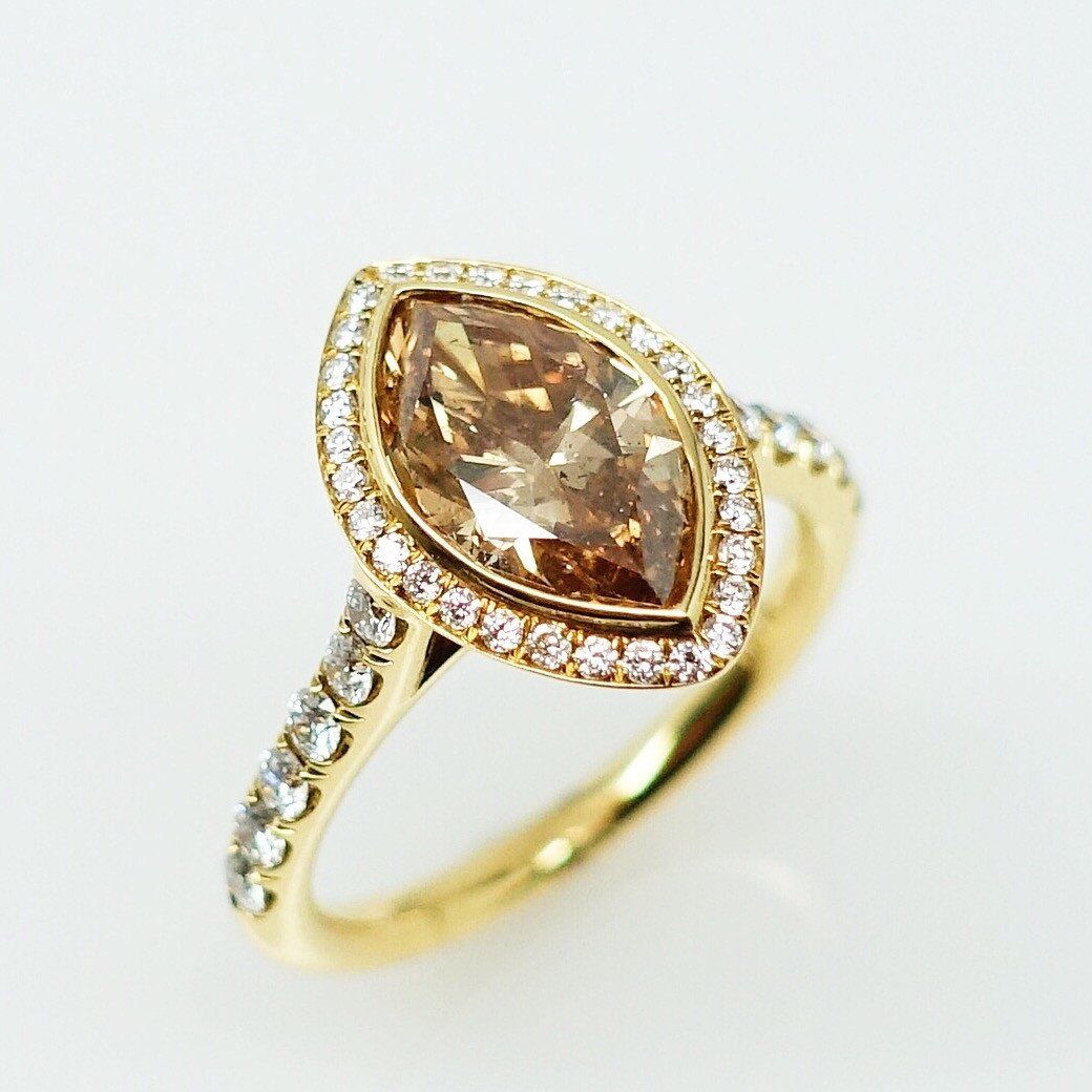 "LADRG01608" Chocolate Diamond Marquise Cut Diamond Ring
