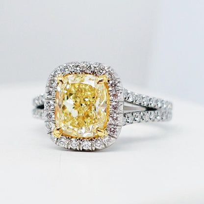 "ENGR02976" Fancy Yellow Cushion Diamond Ring
