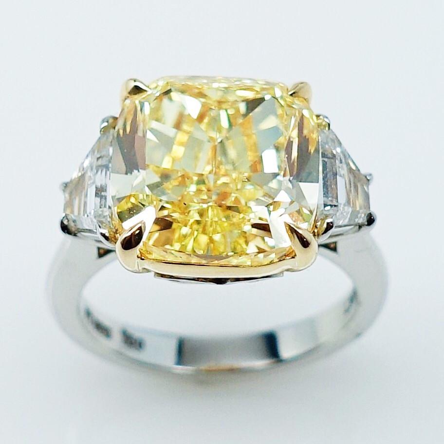 "ENGR03132" Three Stone Fancy Yellow Cushion Cut Ring