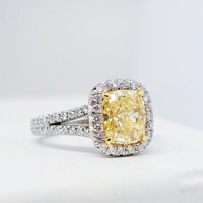 "ENGR02976" Fancy Yellow Cushion Diamond Ring