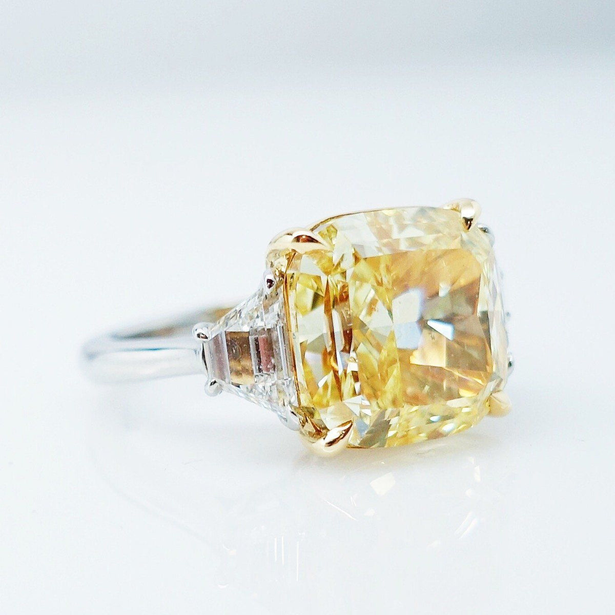 "ENGR03132" Three Stone Fancy Yellow Cushion Cut Ring
