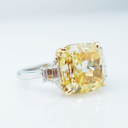 "ENGR03132" Three Stone Fancy Yellow Cushion Cut Ring
