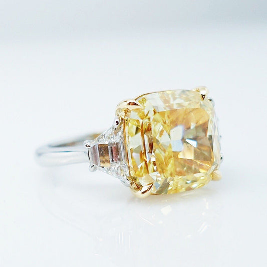 "ENGR03132" Three Stone Fancy Yellow Cushion Cut Ring