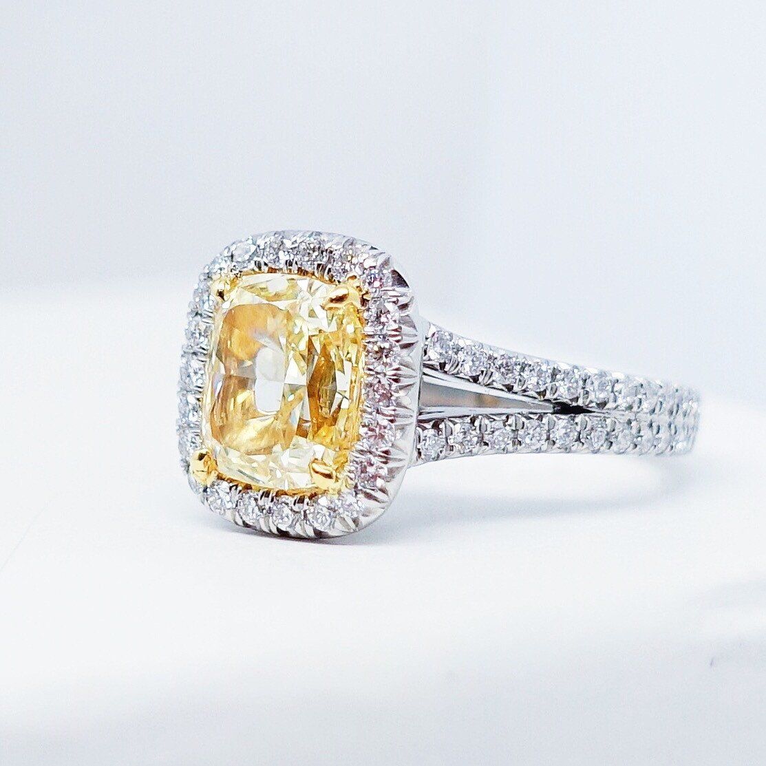 "ENGR02976" Fancy Yellow Cushion Diamond Ring